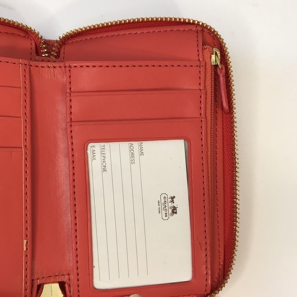 COACH Orange Zip Around Patent Leather Wristlet Wallet - Picture 5 of 8